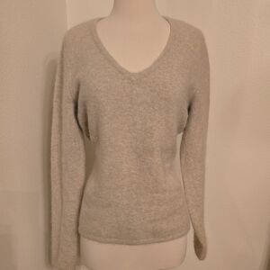 Carole Little Angora Wool Cream V-Neck Sweater